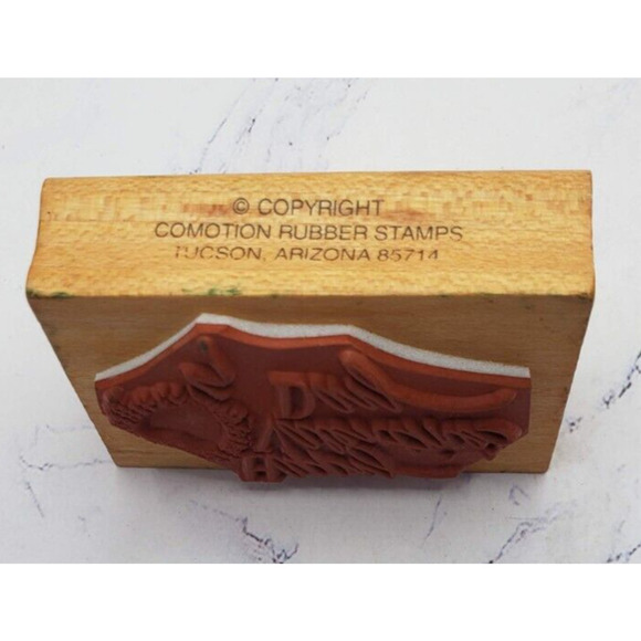 Happy Valentine’s Day Heart Balloon Comotion Wood Mounted Vintage Rubber Stamp - Picture 6 of 8